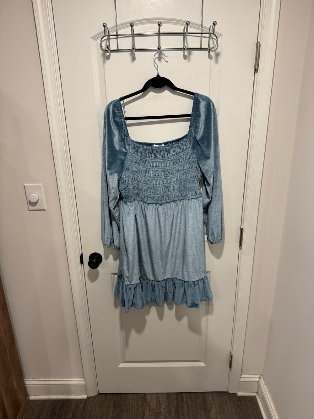 LC Lauren Conrad Light Blue Smocked Long-Sleeve Mini Dress